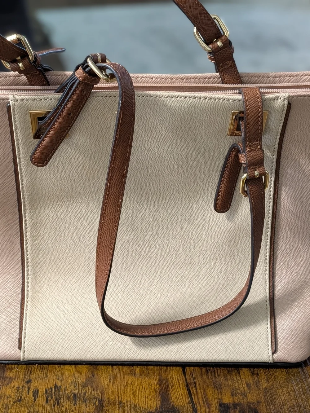 Calvin Klein Blush Pink and Brown Structured Tote